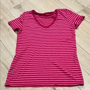 Icebreaker Pink Striped V-Neck Short Sleeve Tee